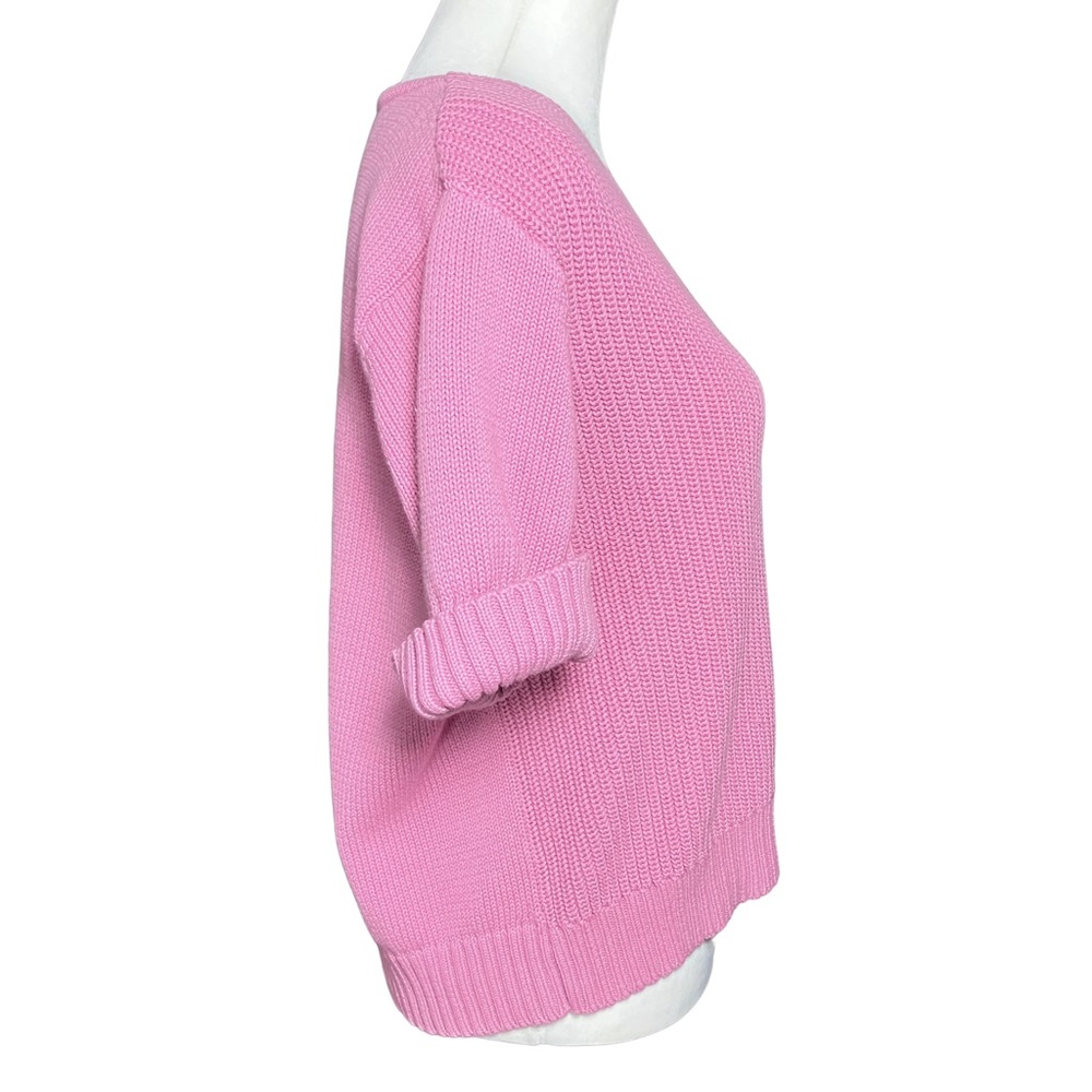 Vintage 90s 100% Cotton Pastel Pink Short Sleeve Sweater M/L Crazy Horse, Preppy - Picture 5 of 9